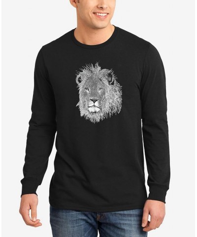 Men's Word Art Long Sleeve Lion T-shirt Black $16.40 T-Shirts