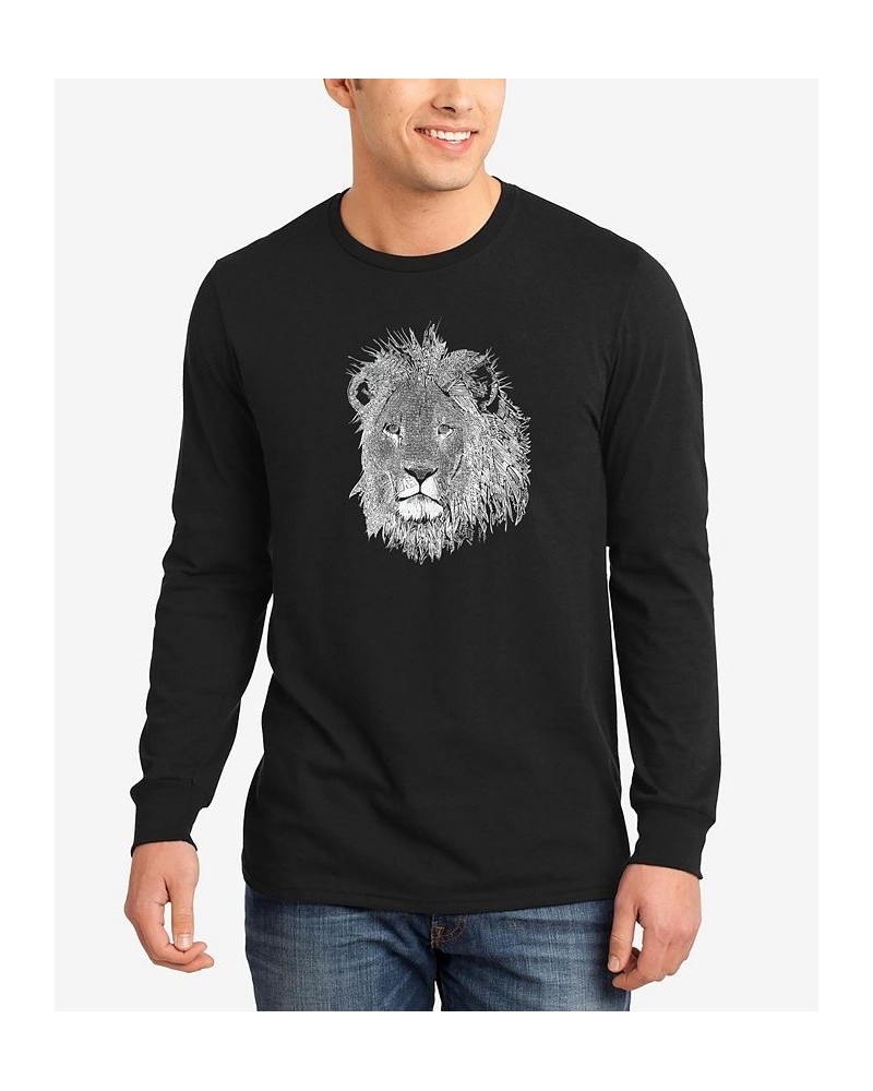 Men's Word Art Long Sleeve Lion T-shirt Black $16.40 T-Shirts