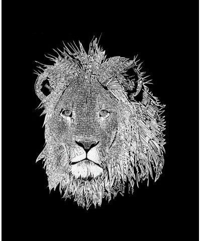 Men's Word Art Long Sleeve Lion T-shirt Black $16.40 T-Shirts