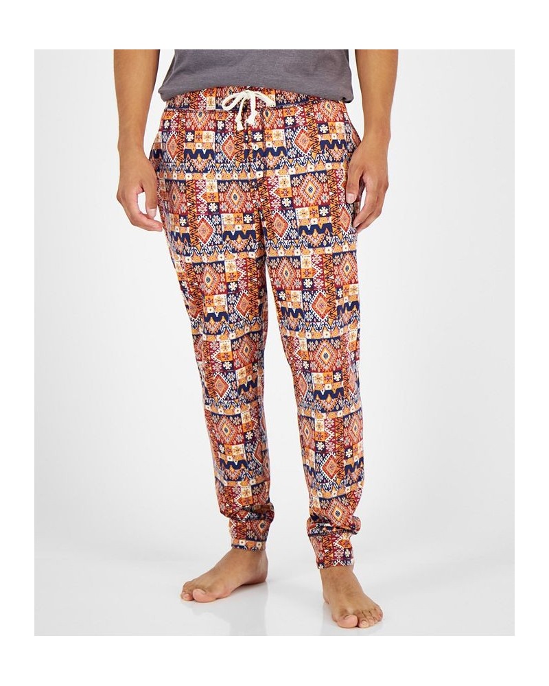 Men's Southwest Geo-Print Pajama Joggers Orange $18.02 Pajama