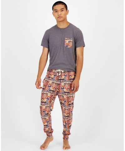 Men's Southwest Geo-Print Pajama Joggers Orange $18.02 Pajama