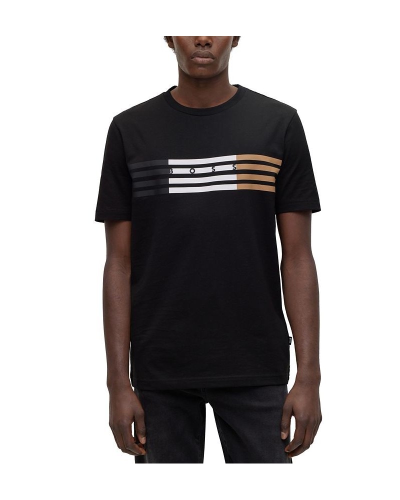 BOSS Men's Regular Fit Cotton Jersey Stripes and Logo T-shirt Black $47.52 T-Shirts