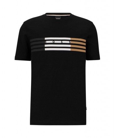 BOSS Men's Regular Fit Cotton Jersey Stripes and Logo T-shirt Black $47.52 T-Shirts