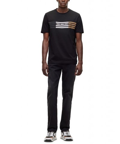 BOSS Men's Regular Fit Cotton Jersey Stripes and Logo T-shirt Black $47.52 T-Shirts