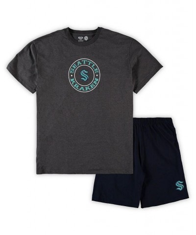 Men's Deep Sea Blue, Heathered Charcoal Seattle Kraken Big and Tall T-shirt and Shorts Sleep Set $32.23 Pajama