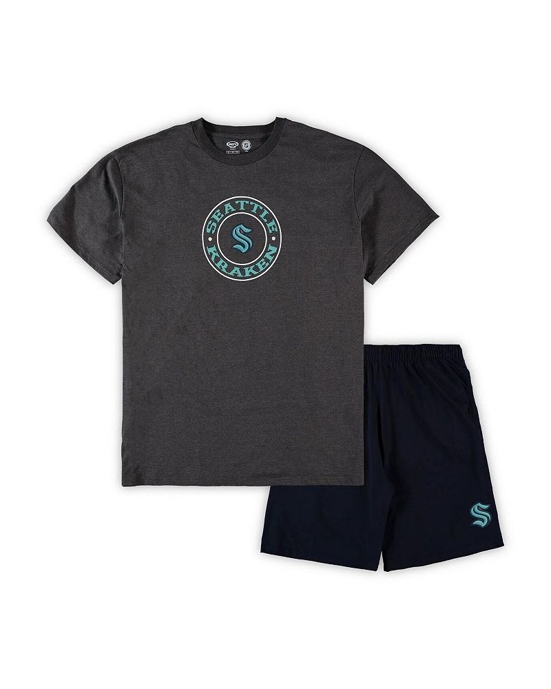 Men's Deep Sea Blue, Heathered Charcoal Seattle Kraken Big and Tall T-shirt and Shorts Sleep Set $32.23 Pajama