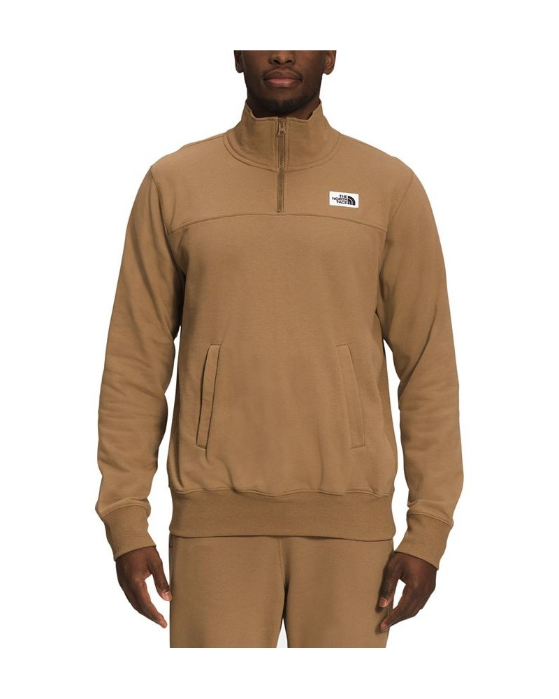 Men's Heritage Quarter-Zip Logo Patch Sweatshirt Brown $27.13 Sweatshirt