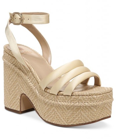 Tibby Raffia Platform Wedge Sandals Yellow $48.00 Shoes