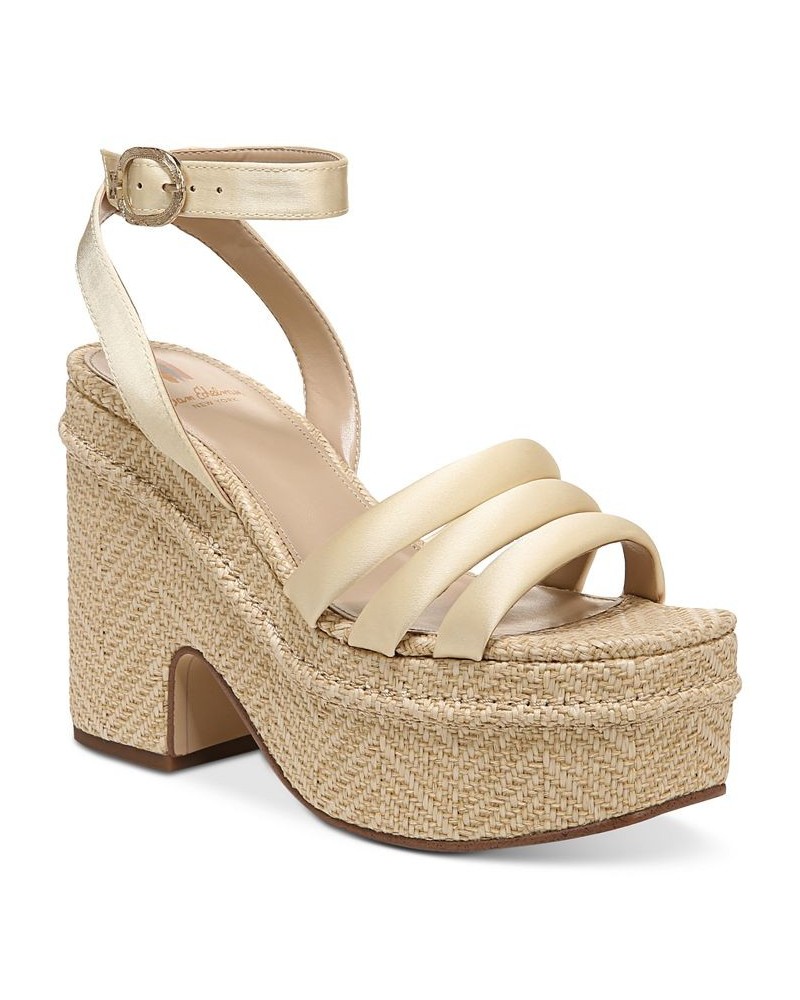 Tibby Raffia Platform Wedge Sandals Yellow $48.00 Shoes