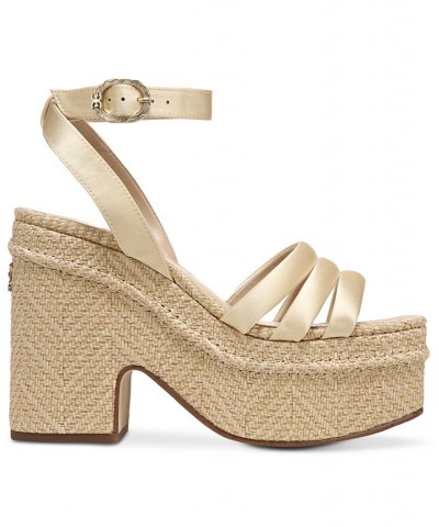 Tibby Raffia Platform Wedge Sandals Yellow $48.00 Shoes