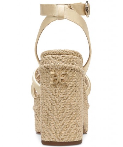 Tibby Raffia Platform Wedge Sandals Yellow $48.00 Shoes