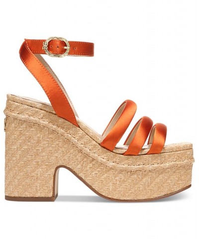 Tibby Raffia Platform Wedge Sandals Yellow $48.00 Shoes