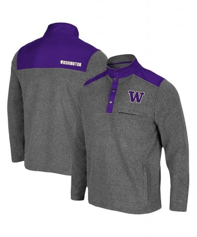 Men's Heathered Charcoal, Purple Washington Huskies Huff Snap Pullover $32.25 Sweatshirt