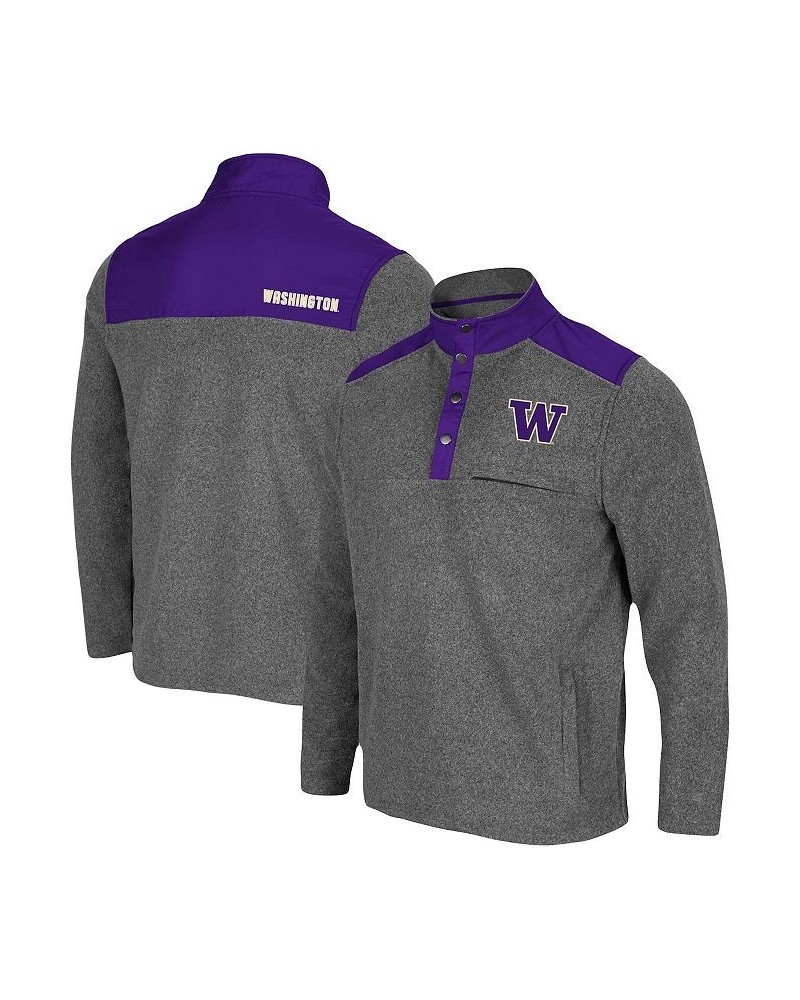 Men's Heathered Charcoal, Purple Washington Huskies Huff Snap Pullover $32.25 Sweatshirt