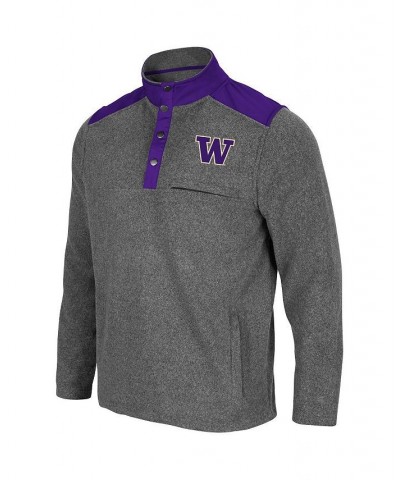 Men's Heathered Charcoal, Purple Washington Huskies Huff Snap Pullover $32.25 Sweatshirt