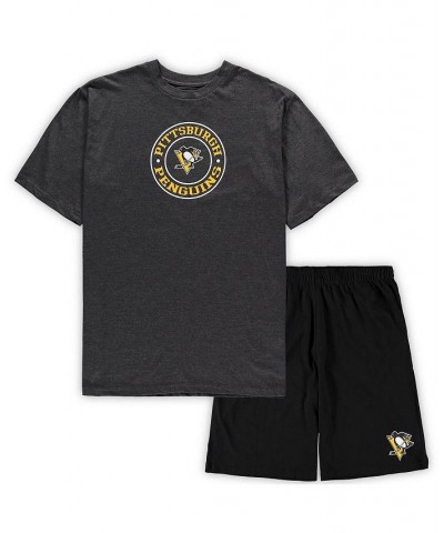 Men's Black, Heathered Charcoal Pittsburgh Penguins Big and Tall T-shirt and Shorts Sleep Set $36.80 Pajama