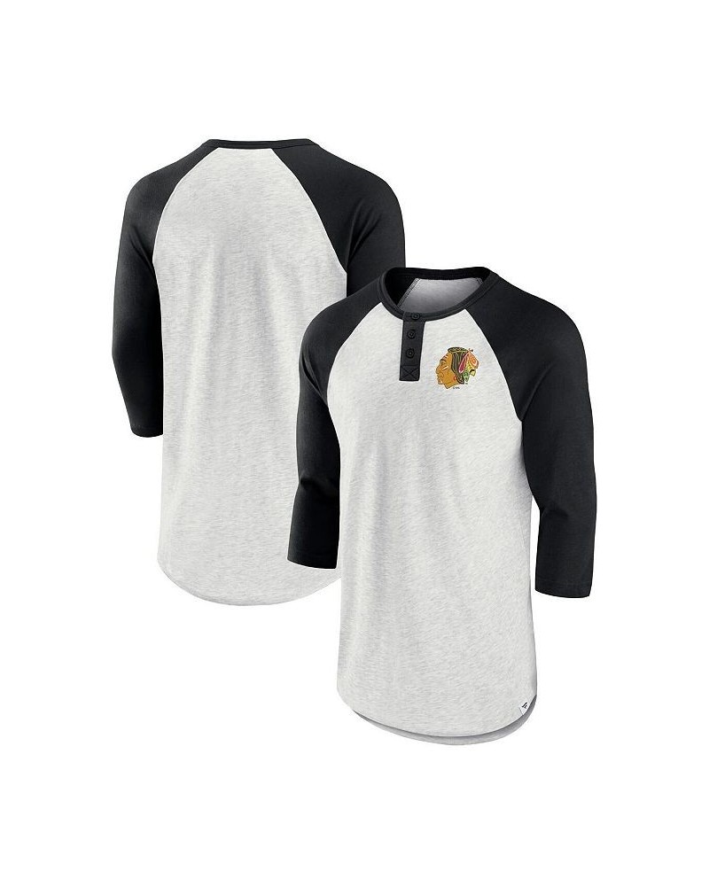 Men's Branded Ash, Black Chicago Blackhawks True Classics Better Believe Raglan Henley Three-Quarter Sleeve T-shirt $20.00 T-...