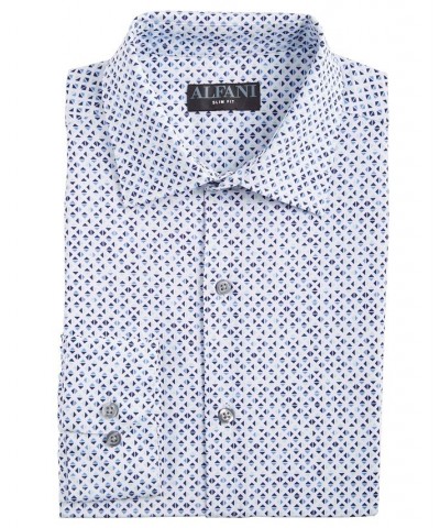 Men's Slim Fit 4-Way Stretch Azules Geo-Print Dress Shirt Blue $17.85 Dress Shirts