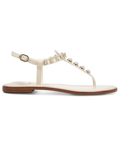 Gigi Pearl Studded T-Strap Flat Sandals White $49.40 Shoes