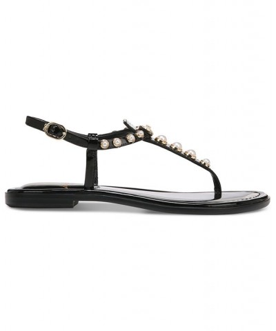 Gigi Pearl Studded T-Strap Flat Sandals White $49.40 Shoes