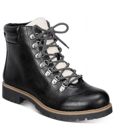 Maariah Lace-Up Lug Sole Booties Black $23.36 Shoes