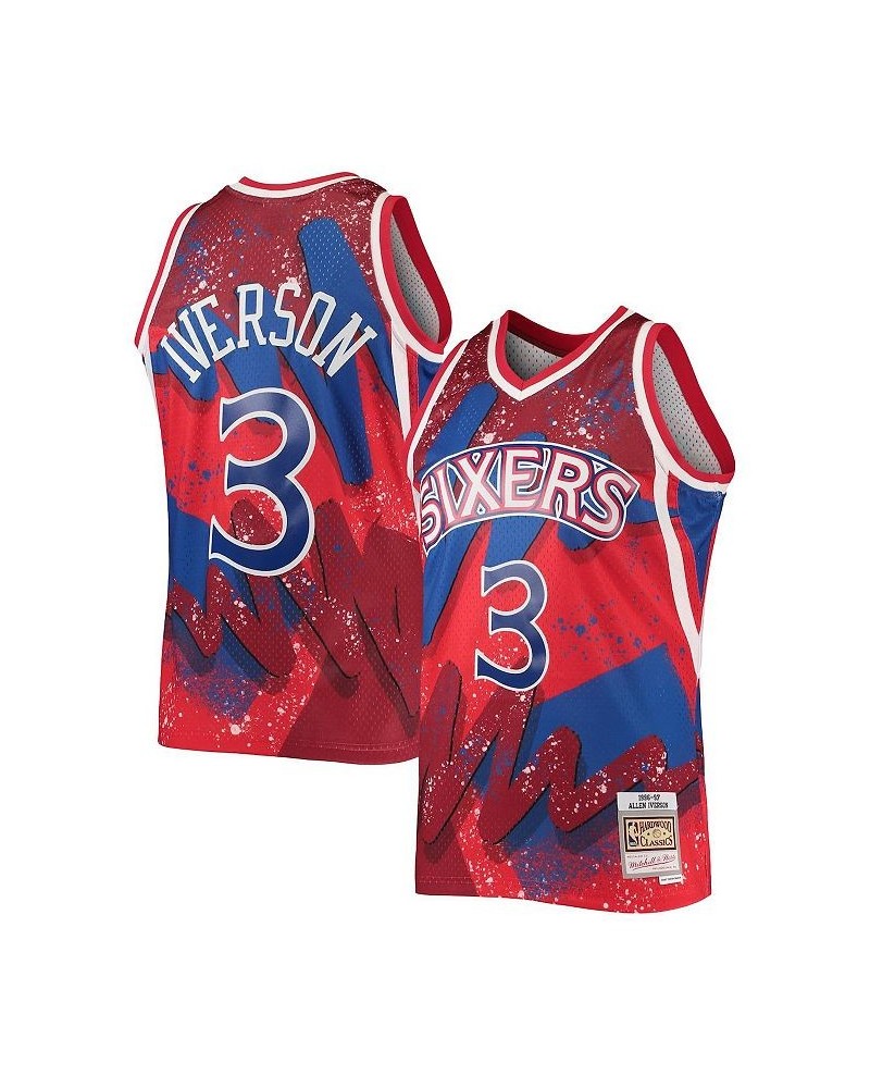 Men's Allen Iverson Red Philadelphia 76ers Hardwood Classics 1996 Hyper Hoops Swingman Jersey $52.80 Jersey