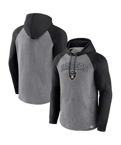 Men's Branded Heathered Gray and Black Las Vegas Raiders By Design Raglan Pullover Hoodie $25.42 Sweatshirt