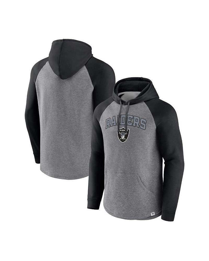 Men's Branded Heathered Gray and Black Las Vegas Raiders By Design Raglan Pullover Hoodie $25.42 Sweatshirt