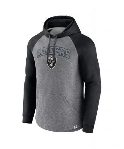 Men's Branded Heathered Gray and Black Las Vegas Raiders By Design Raglan Pullover Hoodie $25.42 Sweatshirt