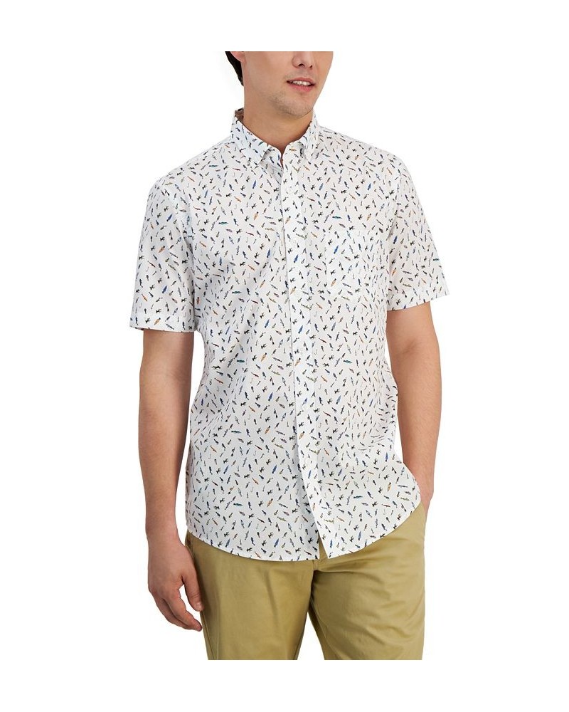 Men's Off The Hook Classic-Fit Printed Button-Down Poplin Shirt White $12.52 Shirts