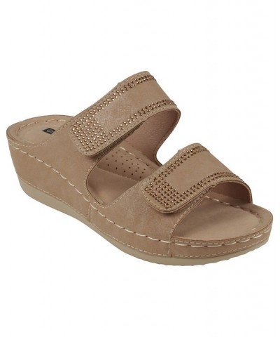 Women's Rea Embellished Wedge Sandals Tan/Beige $28.00 Shoes