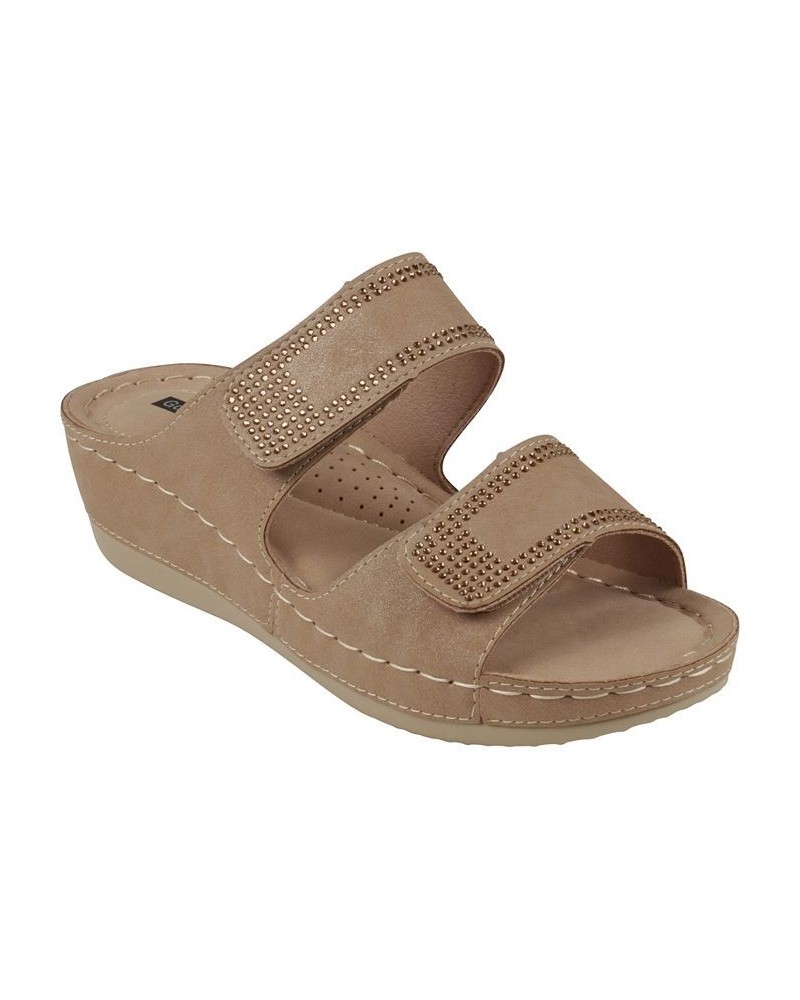 Women's Rea Embellished Wedge Sandals Tan/Beige $28.00 Shoes