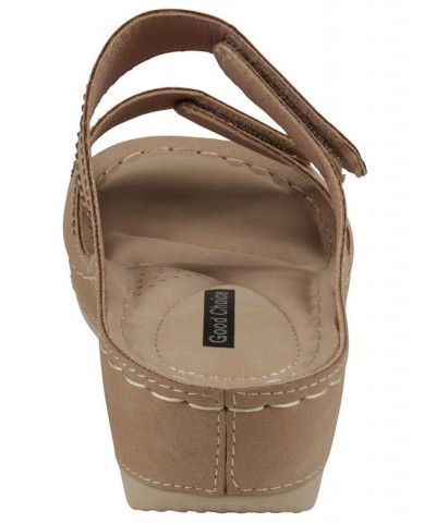 Women's Rea Embellished Wedge Sandals Tan/Beige $28.00 Shoes