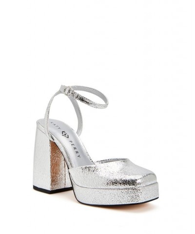 Women's Uplift Platform Ankle Straps Pumps Silver $42.57 Shoes