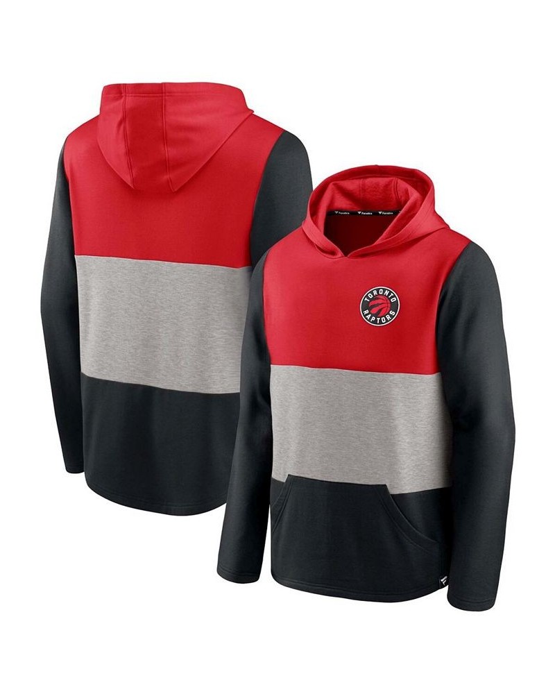 Men's Red and Black Toronto Raptors Linear Logo Comfy Colorblock Tri-Blend Pullover Hoodie $33.47 Sweatshirt