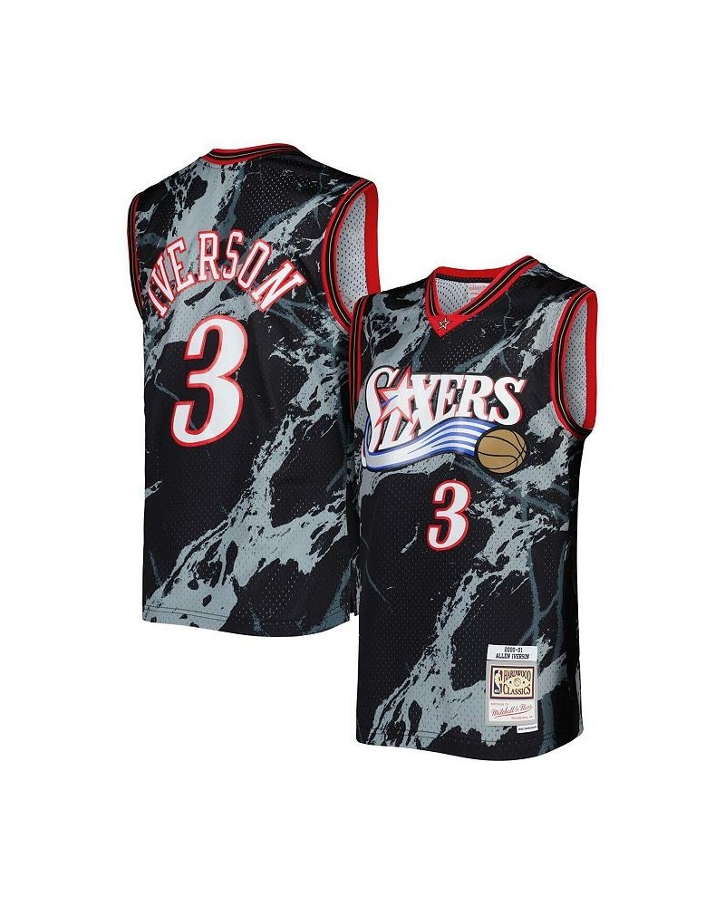 Men's Allen Iverson Black Philadelphia 76ers 2000-01 Hardwood Classics Marble Swingman Jersey $82.50 Jersey