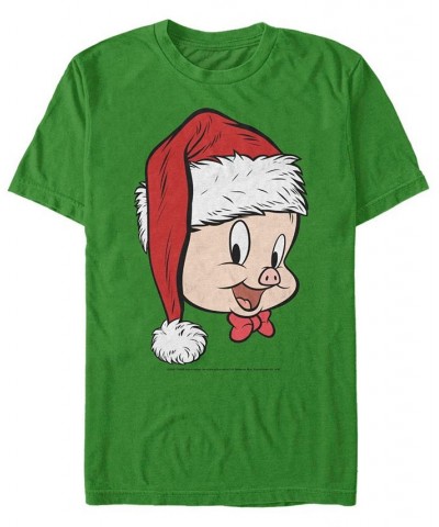 Men's Looney Tunes Santa Porky Short Sleeve T-shirt Green $16.45 T-Shirts