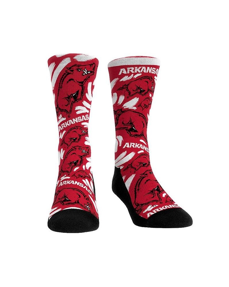 Men's and Women's Socks Arkansas Razorbacks Allover Logo and Paint Crew Socks $12.30 Socks