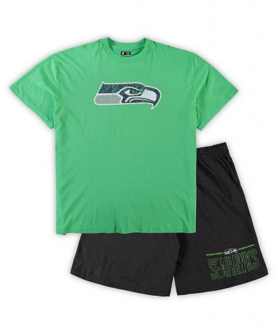 Men's Neon Green, Heathered Charcoal Seattle Seahawks Big and Tall T-shirt and Shorts Set $40.00 Pajama