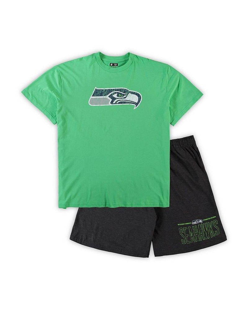 Men's Neon Green, Heathered Charcoal Seattle Seahawks Big and Tall T-shirt and Shorts Set $40.00 Pajama