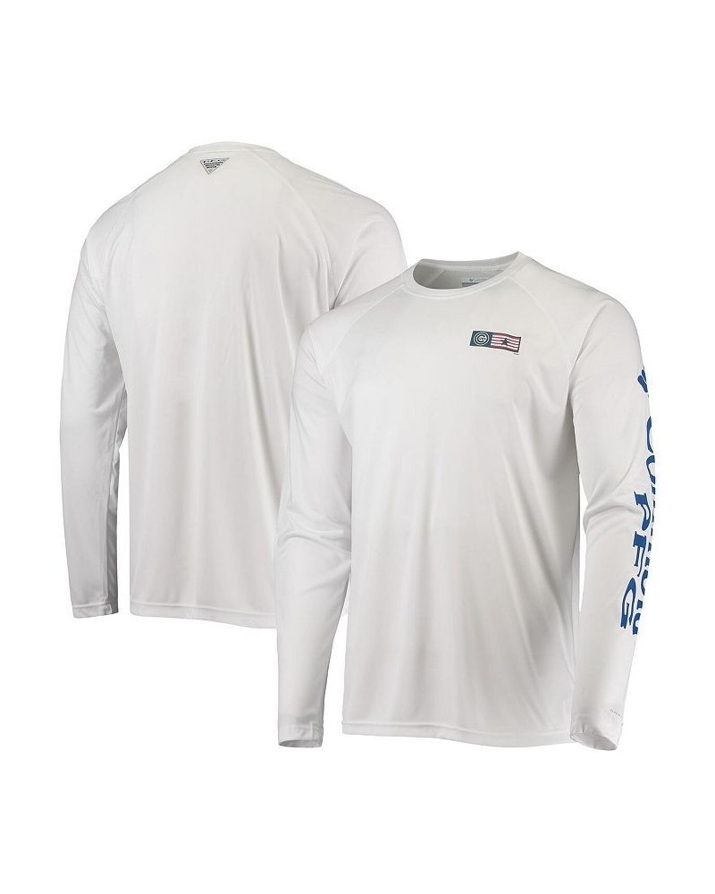 Men's White Chicago Cubs Americana Terminal Tackle Omni-Shade Long Sleeve Raglan T-shirt $40.79 T-Shirts