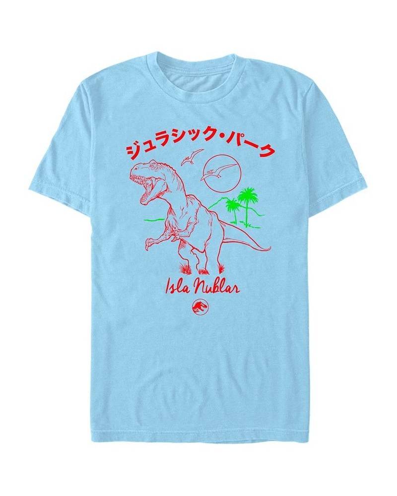 Jurassic Park Men's Kanji Isla Nublar Short Sleeve T-Shirt Blue $20.99 T-Shirts