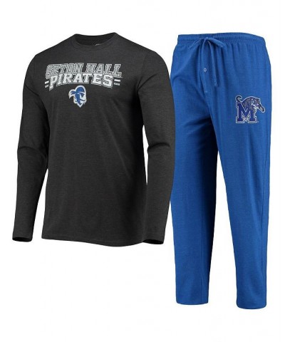 Men's Blue, Heathered Charcoal Seton Hall Pirates Meter Long Sleeve T-shirt and Pants Sleep Set $41.59 Pajama