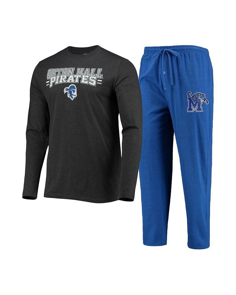 Men's Blue, Heathered Charcoal Seton Hall Pirates Meter Long Sleeve T-shirt and Pants Sleep Set $41.59 Pajama