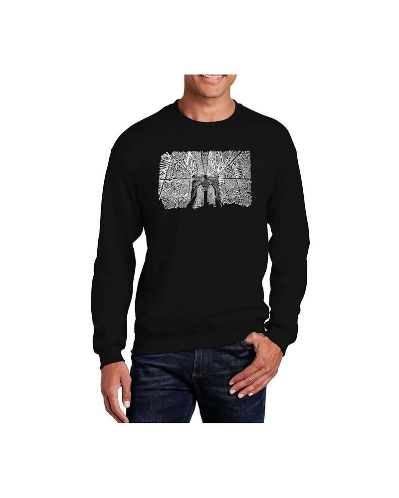 Men's Word Art Brooklyn Bridge Crewneck Sweatshirt Black $20.50 Sweatshirt