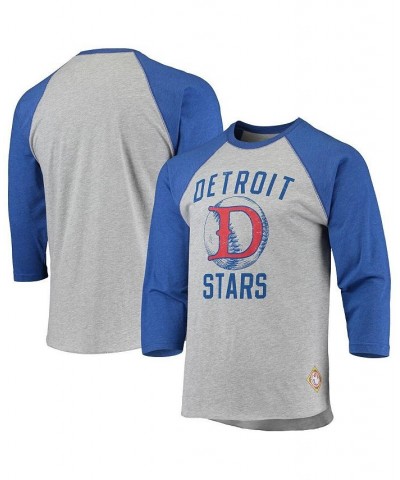 Men's Heather Gray, Royal Detroit Stars Negro League Wordmark Raglan 3/4 Sleeve T-shirt $20.79 T-Shirts