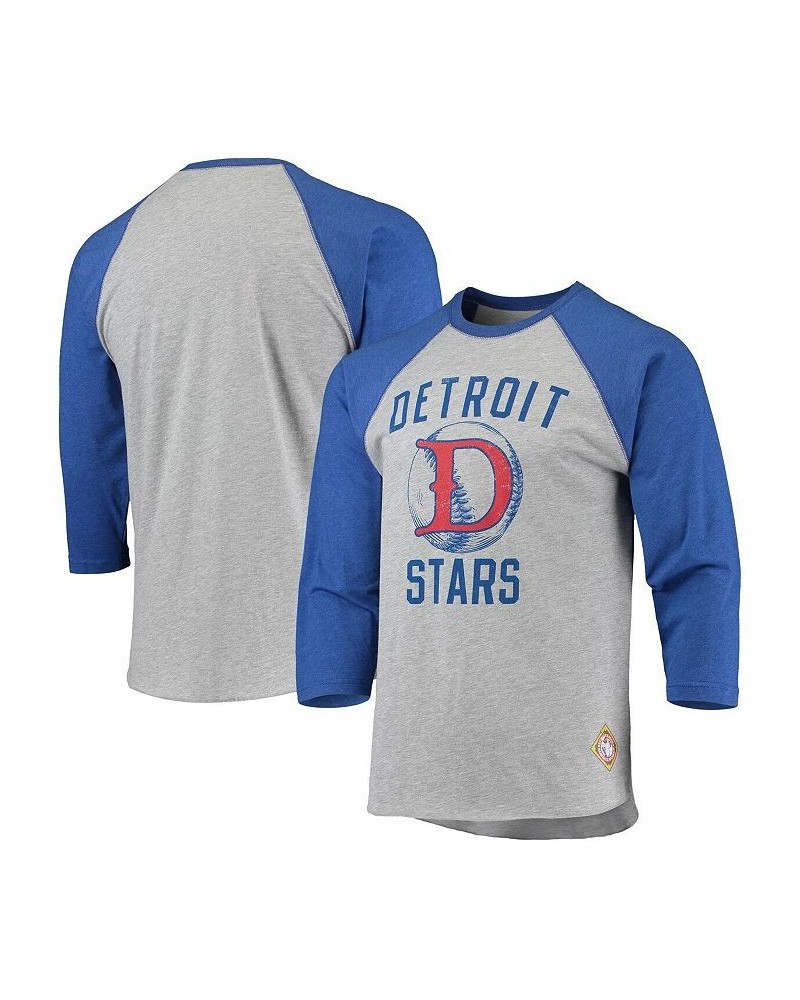 Men's Heather Gray, Royal Detroit Stars Negro League Wordmark Raglan 3/4 Sleeve T-shirt $20.79 T-Shirts