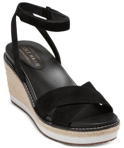 Women's Cloud Crisscross Espadrille Wedge Sandals Black $61.25 Shoes