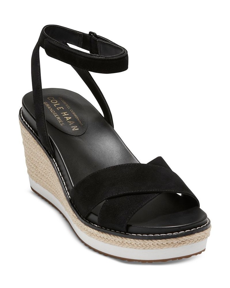 Women's Cloud Crisscross Espadrille Wedge Sandals Black $61.25 Shoes