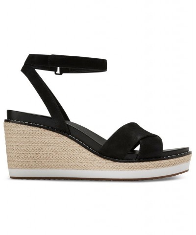 Women's Cloud Crisscross Espadrille Wedge Sandals Black $61.25 Shoes